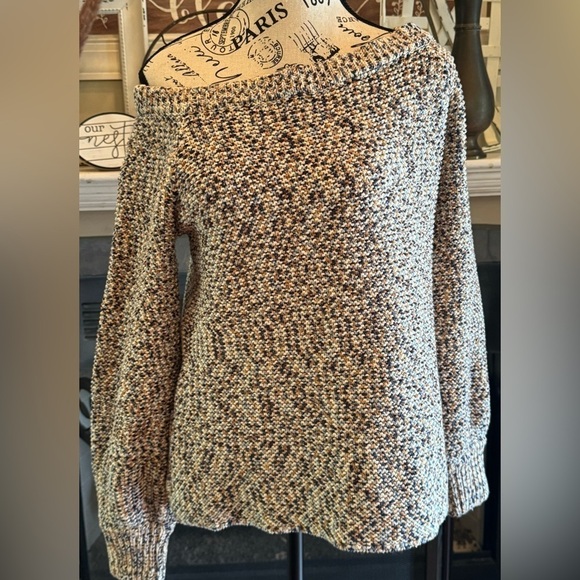 Viktoria & Woods Chunky Knit Sweater Jumper Blue Brown Speckled Off Shoulder - Picture 3 of 9